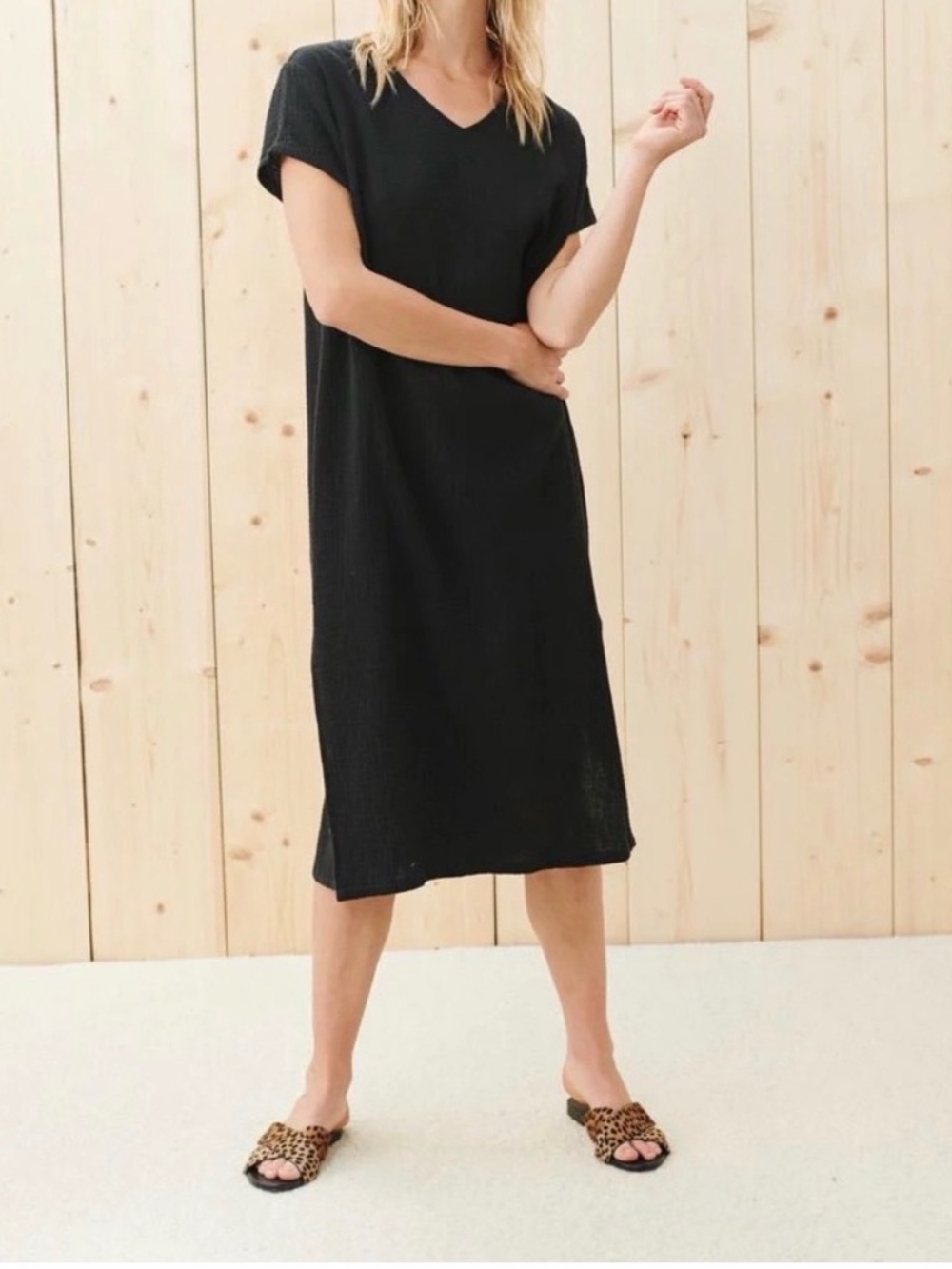 Jenni Kayne Cypress Caftan Black Gauze Midi Dress XS